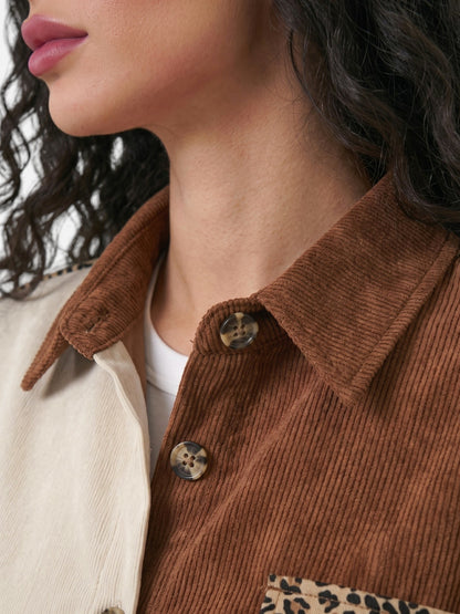 Montviro | Women's Leopard Print Corduroy Style Shacket