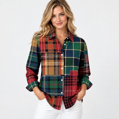 Montviro | Women’s Vintage Plaid Shirt Loose Fit Casual Fall Top