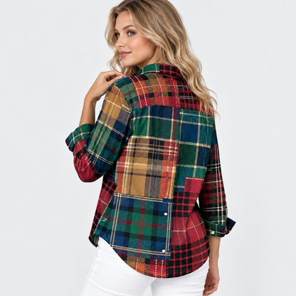 Montviro | Women’s Vintage Plaid Shirt Loose Fit Casual Fall Top