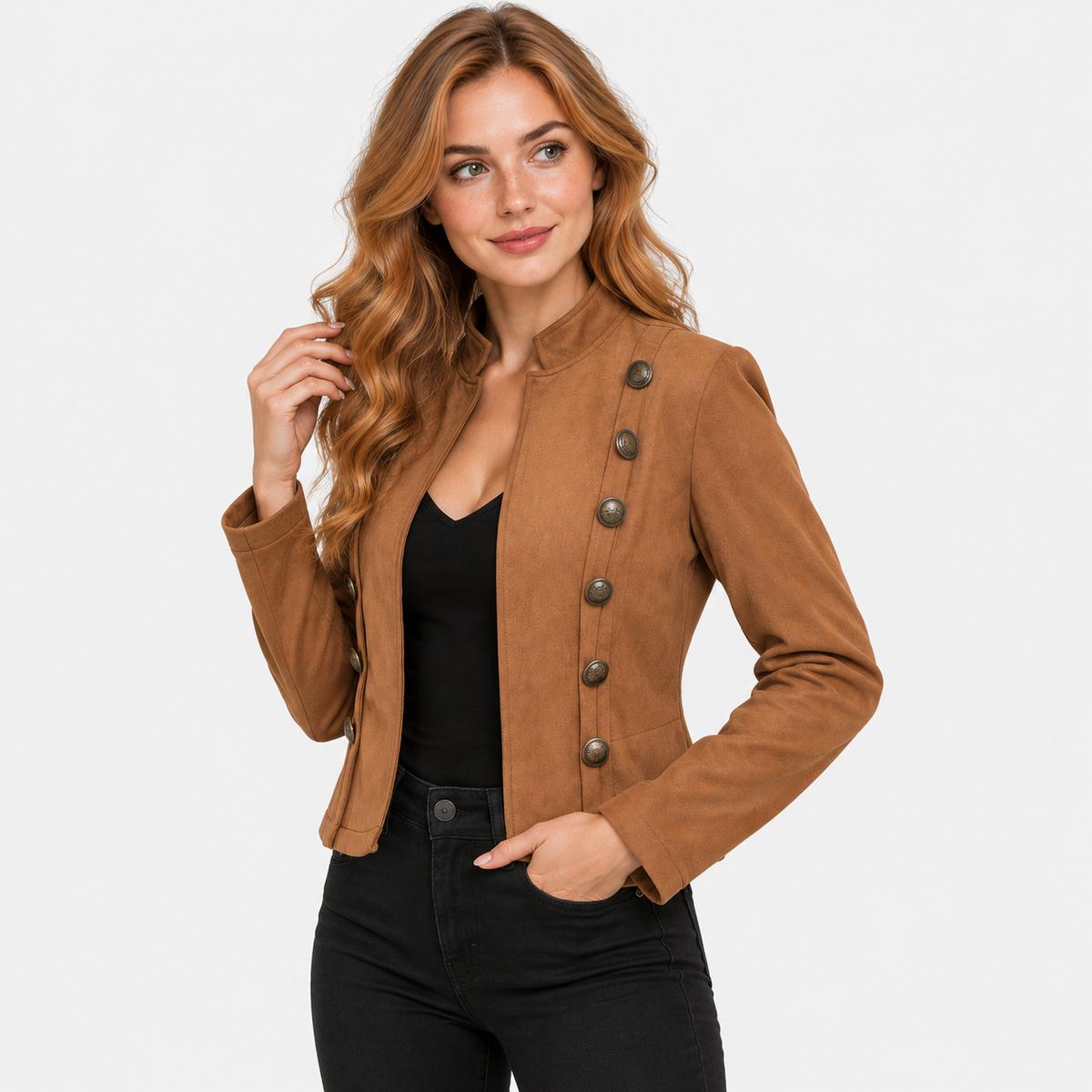 Montviro | Women’s Vintage Jacket Double Breasted Lapel Button Outerwear