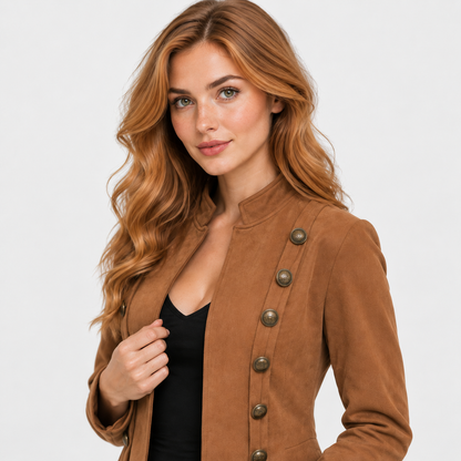 Montviro | Women’s Vintage Jacket Double Breasted Lapel Button Outerwear