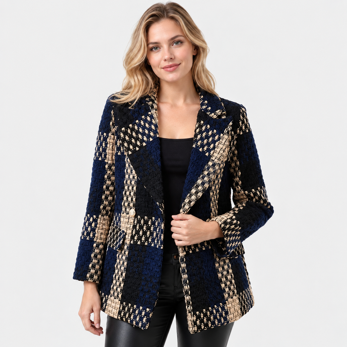 Montviro | Women's Plaid Blazer Double Breasted Suit Jacket