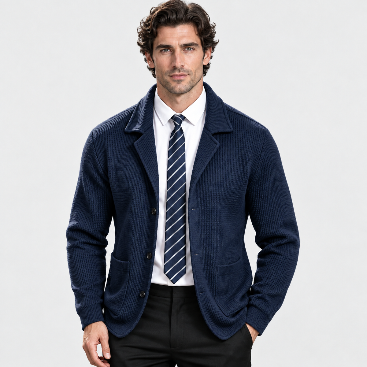 Montviro | Men's Waffle Knit Jacket Soft Stretch Loose Fit Fall Winter Coat