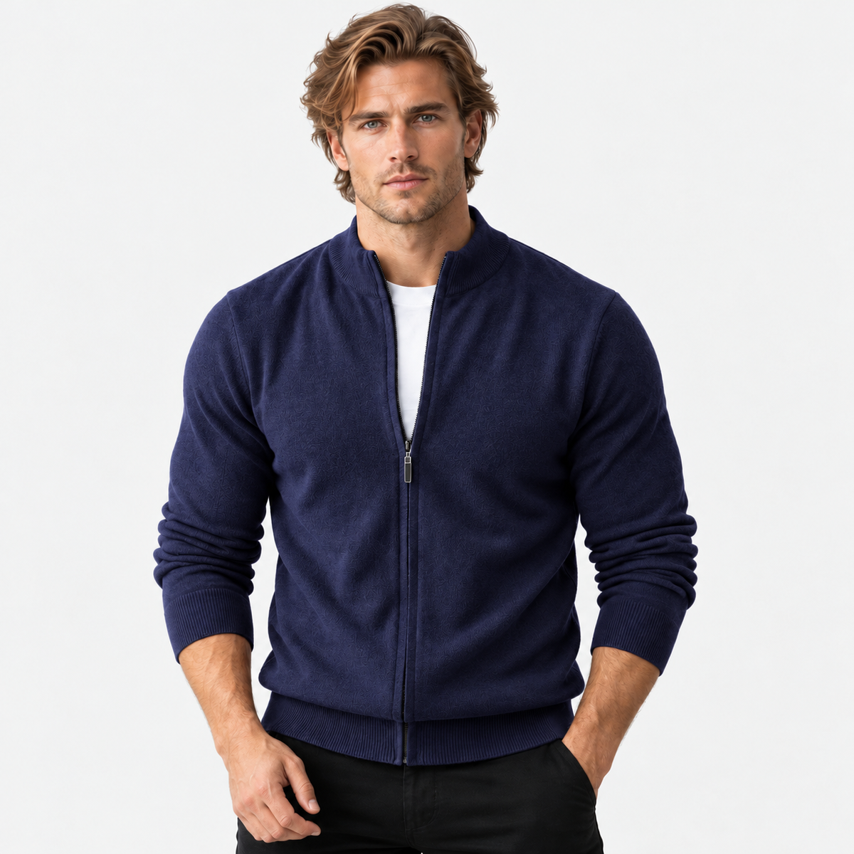 Montviro | Men's Knit Cardigan Sweater with Stand Collar and Full Zip