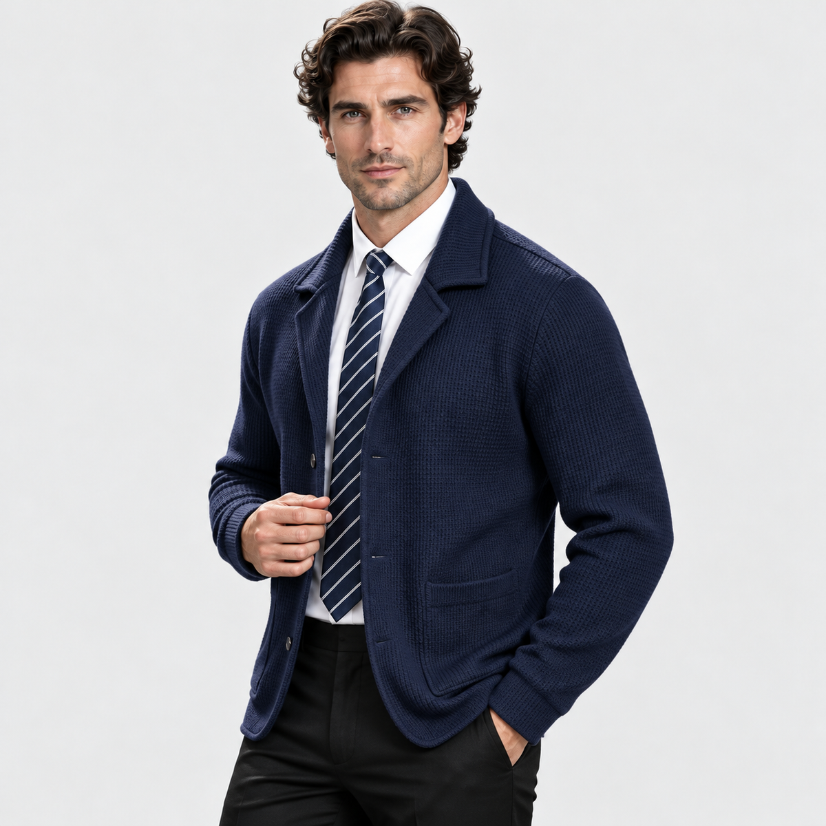 Montviro | Men's Waffle Knit Jacket Soft Stretch Loose Fit Fall Winter Coat