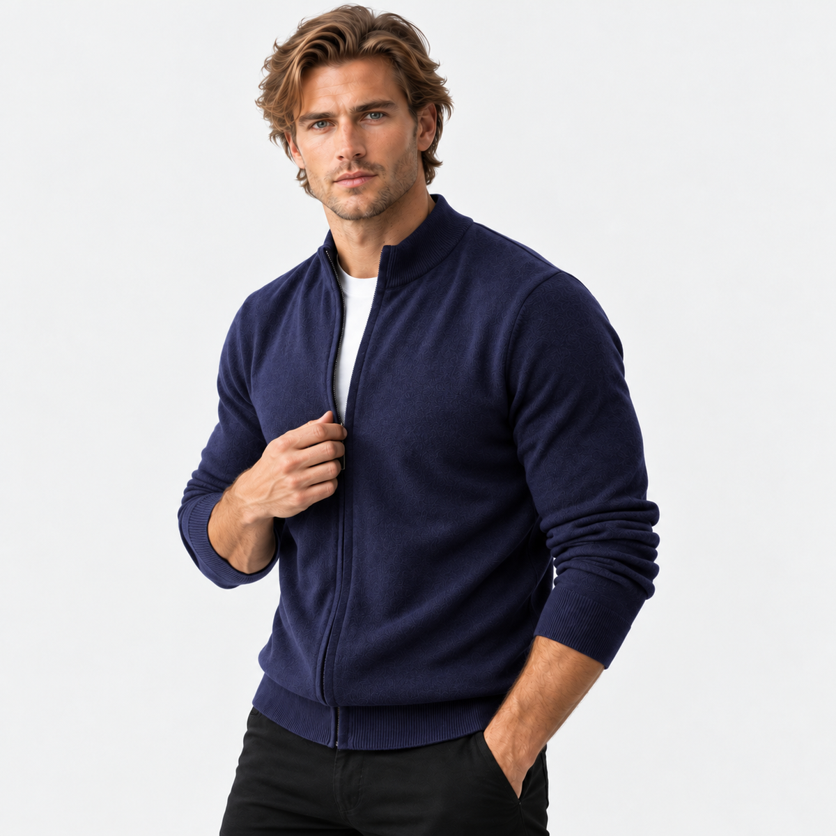 Montviro | Men's Knit Cardigan Sweater with Stand Collar and Full Zip