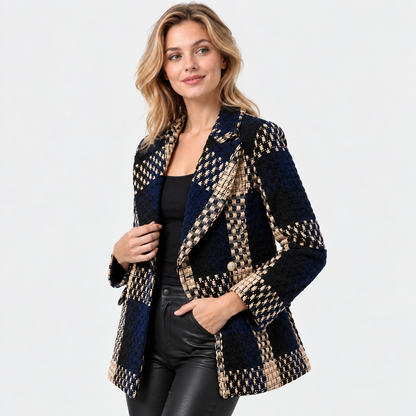 Montviro | Women's Plaid Blazer Double Breasted Suit Jacket