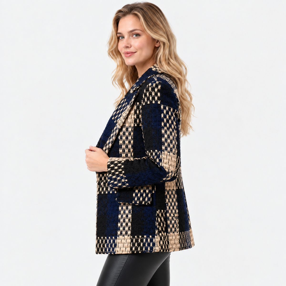 Montviro | Women's Plaid Blazer Double Breasted Suit Jacket