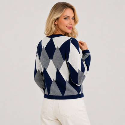 Montviro | Women's Argyle Cardigan - Crew Neck Fall Winter Sweater