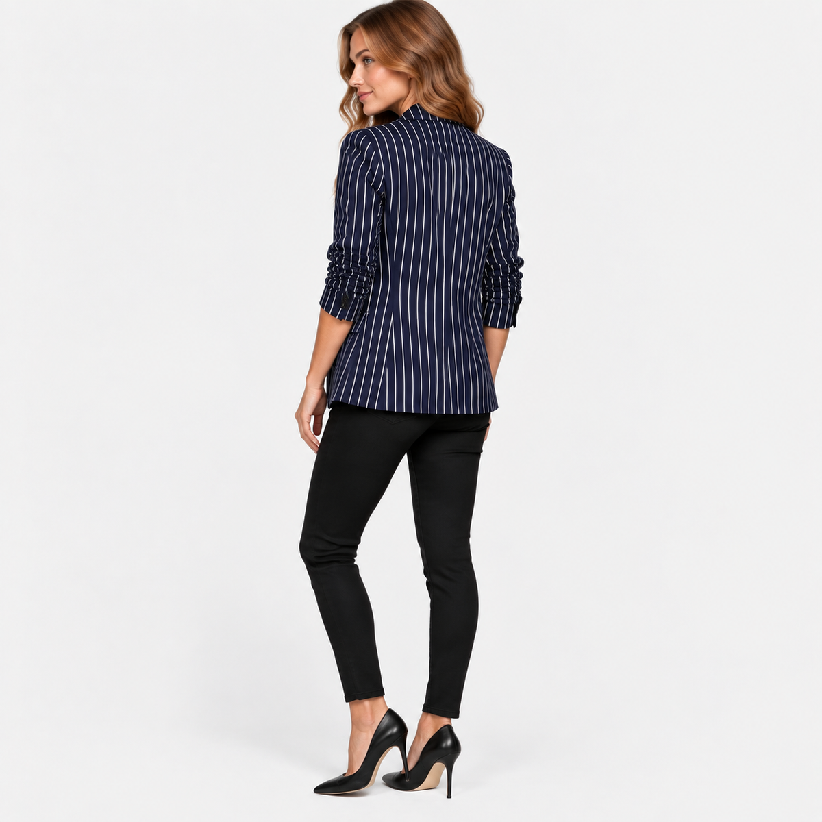 Montviro | Women’s Plus Size Striped Blazer Elegant Workwear Suit Jacket