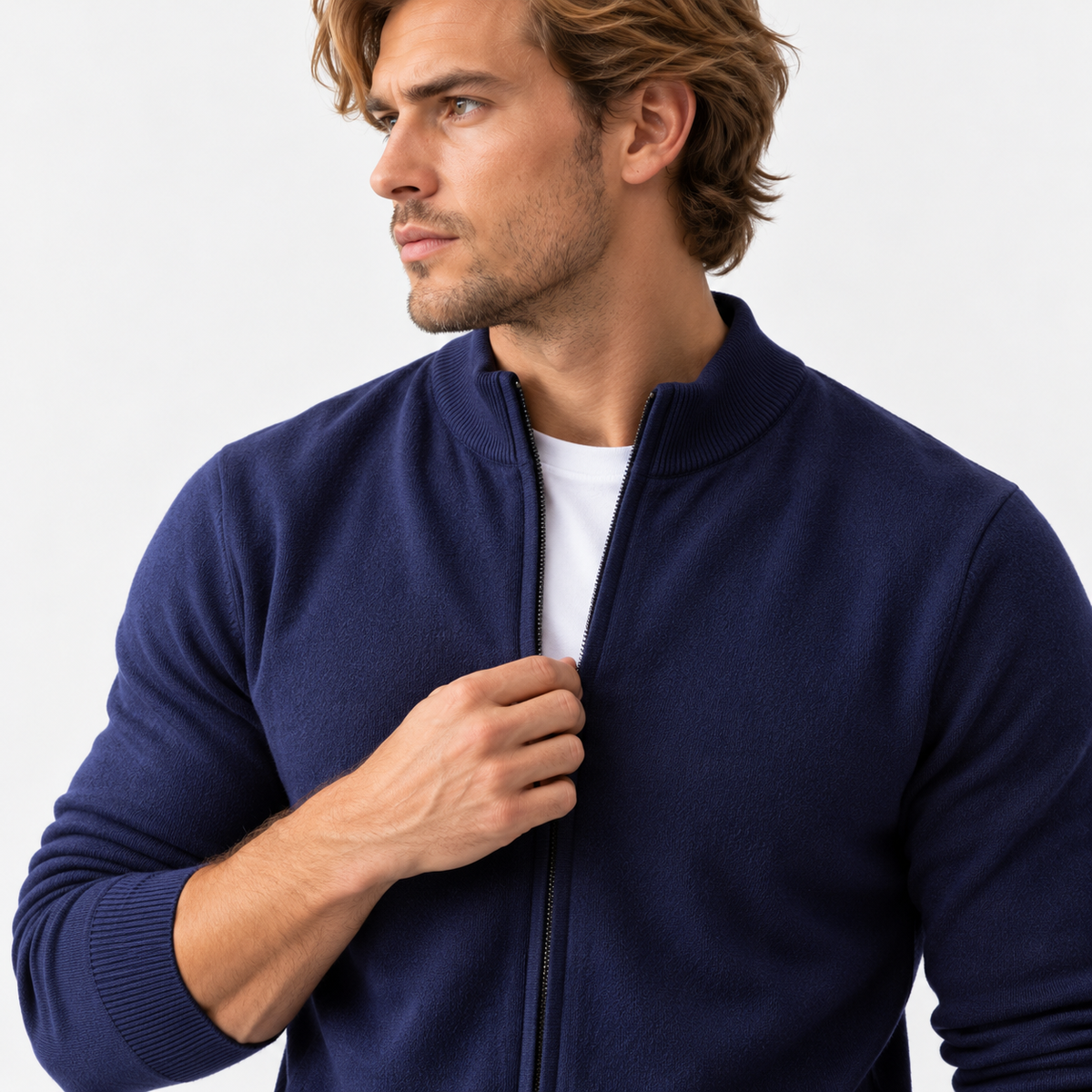 Montviro | Men's Knit Cardigan Sweater with Stand Collar and Full Zip