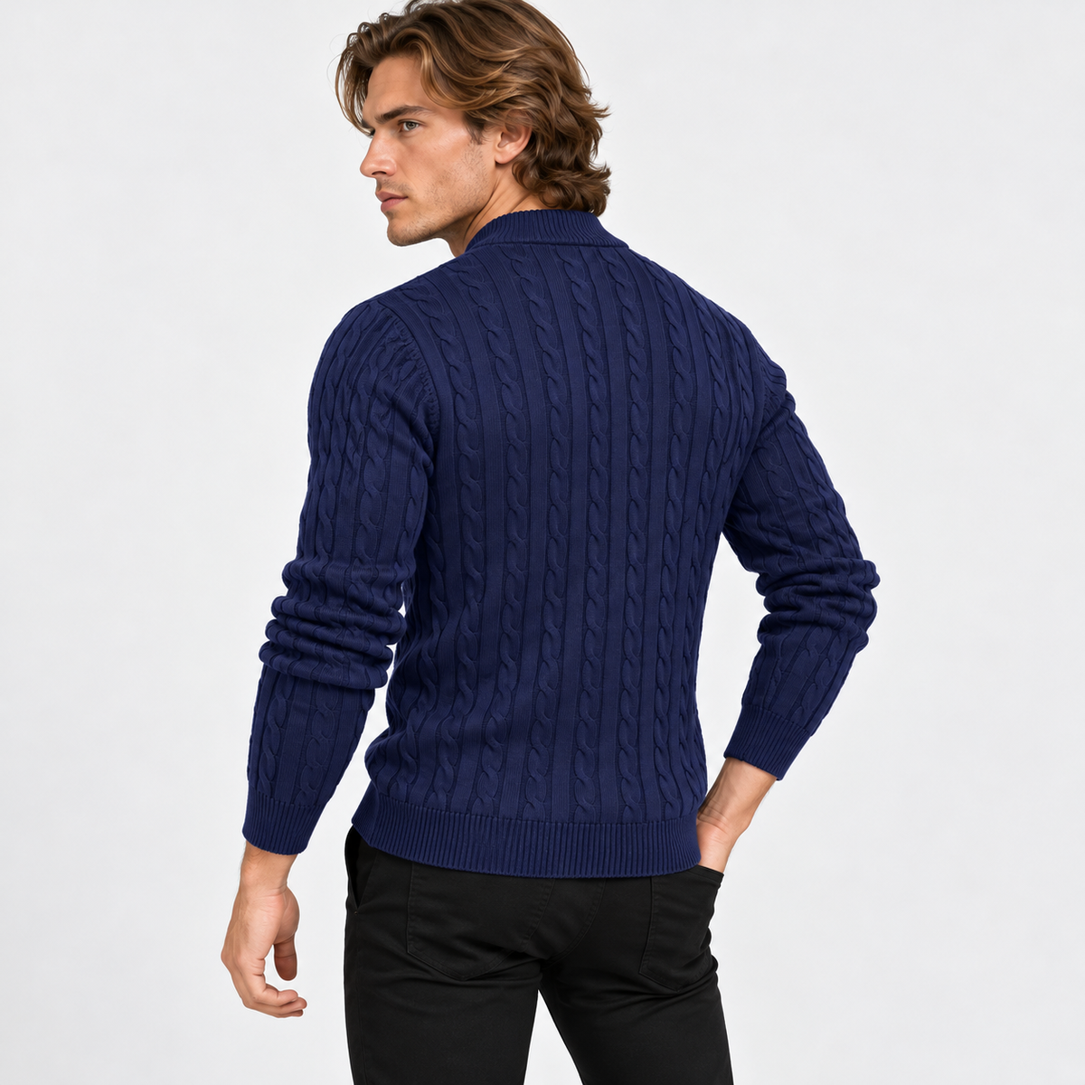 Montviro | Men’s Cable Knit Sweater Quarter Zip Stand Collar Pullover