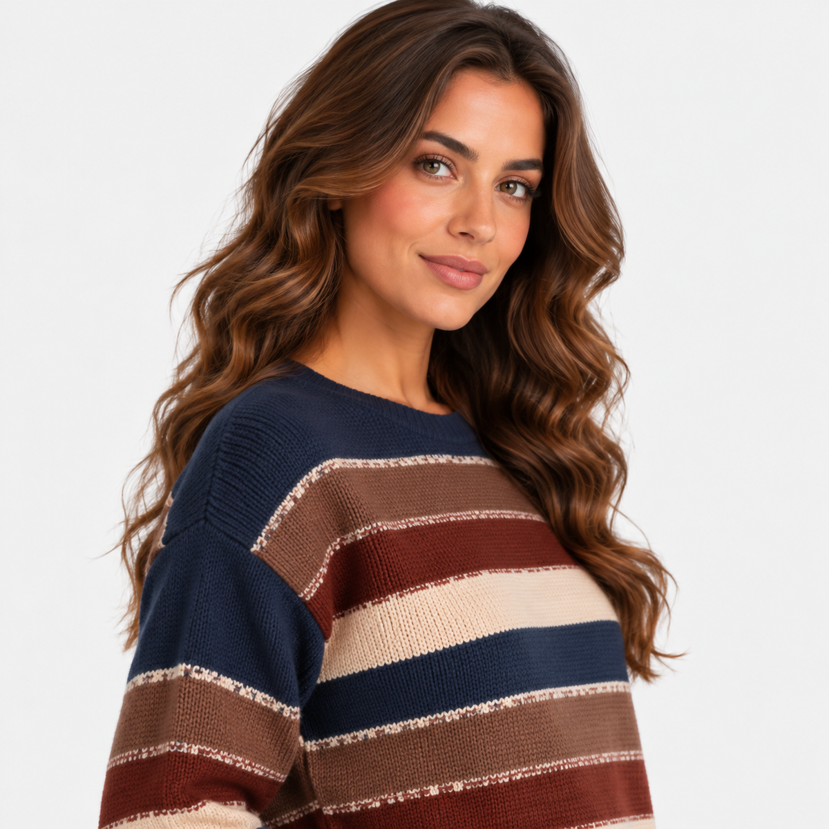 Montviro | Women’s Striped Sweater Vintage Knit Loose Fit Crew Neck Pullover