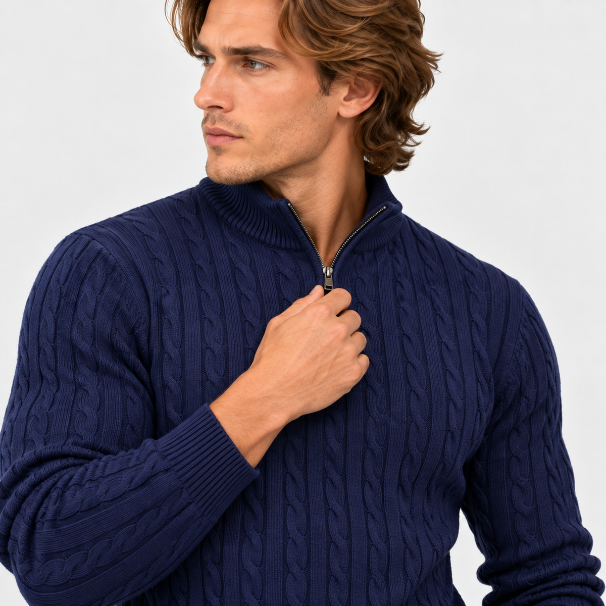 Montviro | Men’s Cable Knit Sweater Quarter Zip Stand Collar Pullover