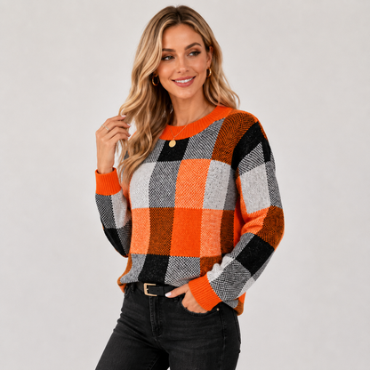 Montviro | Women's Pullover Sweater - Patchwork Crew Neck Knit