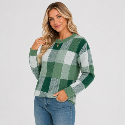 Montviro | Women's Pullover Sweater - Patchwork Crew Neck Knit
