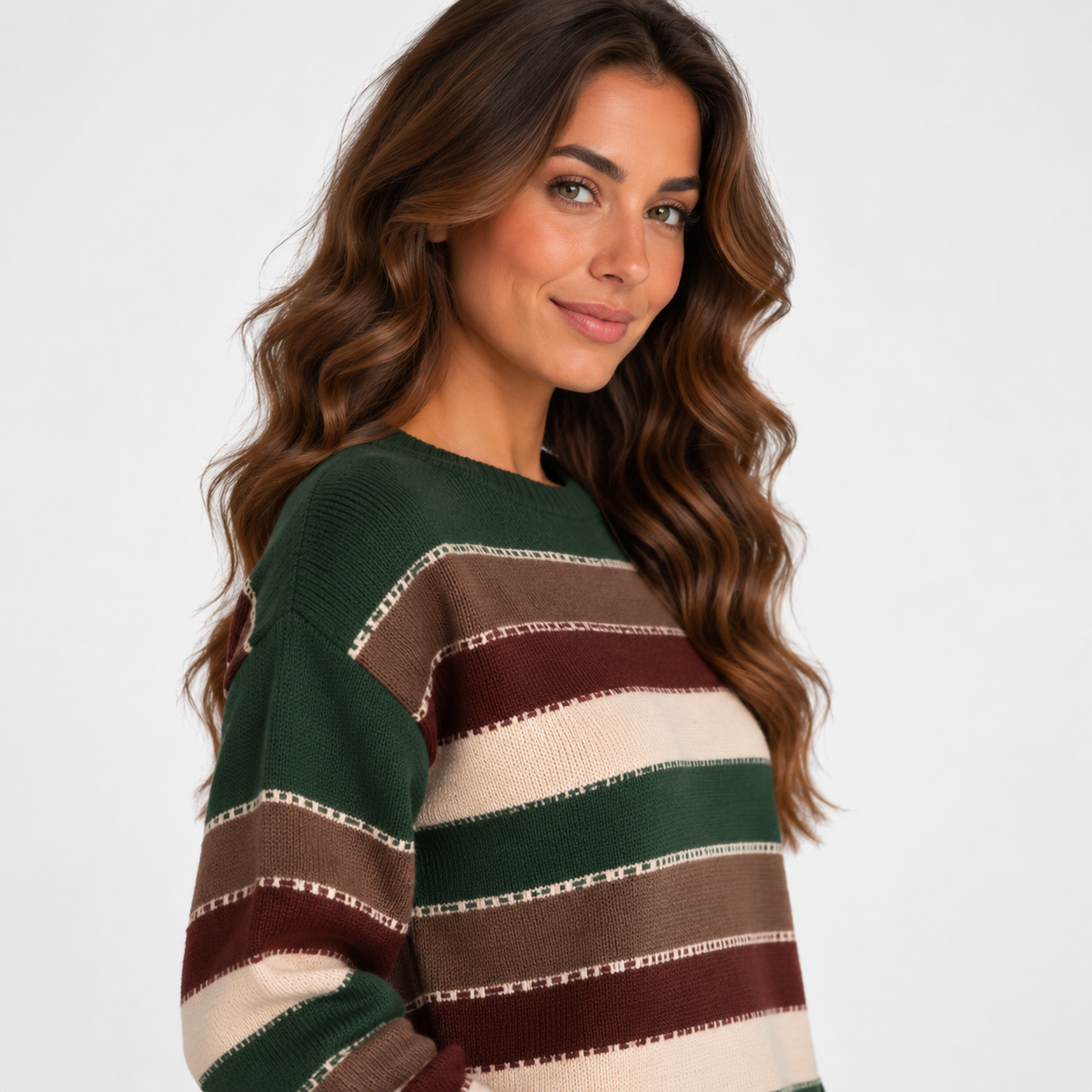 Montviro | Women’s Striped Sweater Vintage Knit Loose Fit Crew Neck Pullover