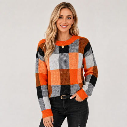 Montviro | Women's Pullover Sweater - Patchwork Crew Neck Knit
