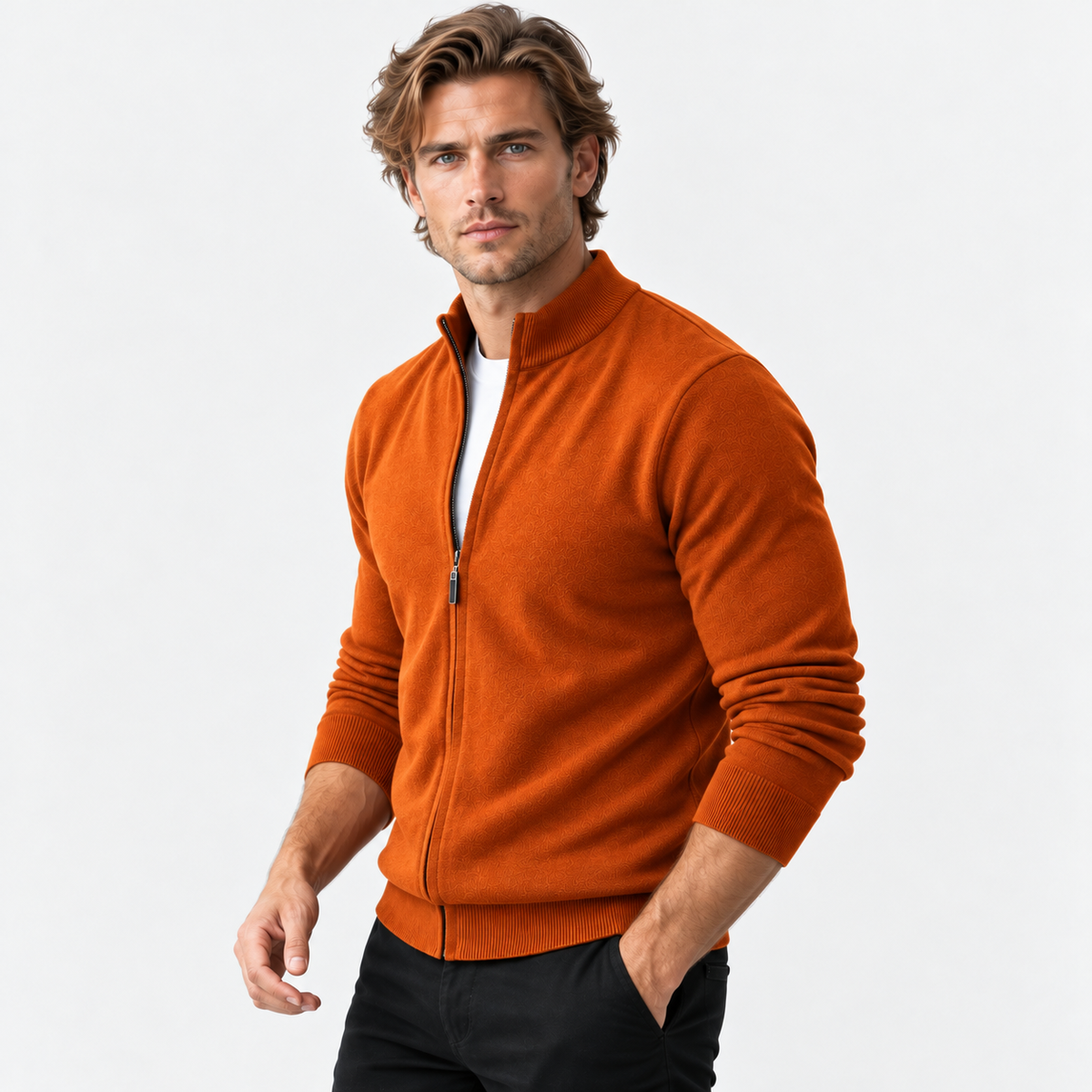 Montviro | Men's Knit Cardigan Sweater with Stand Collar and Full Zip