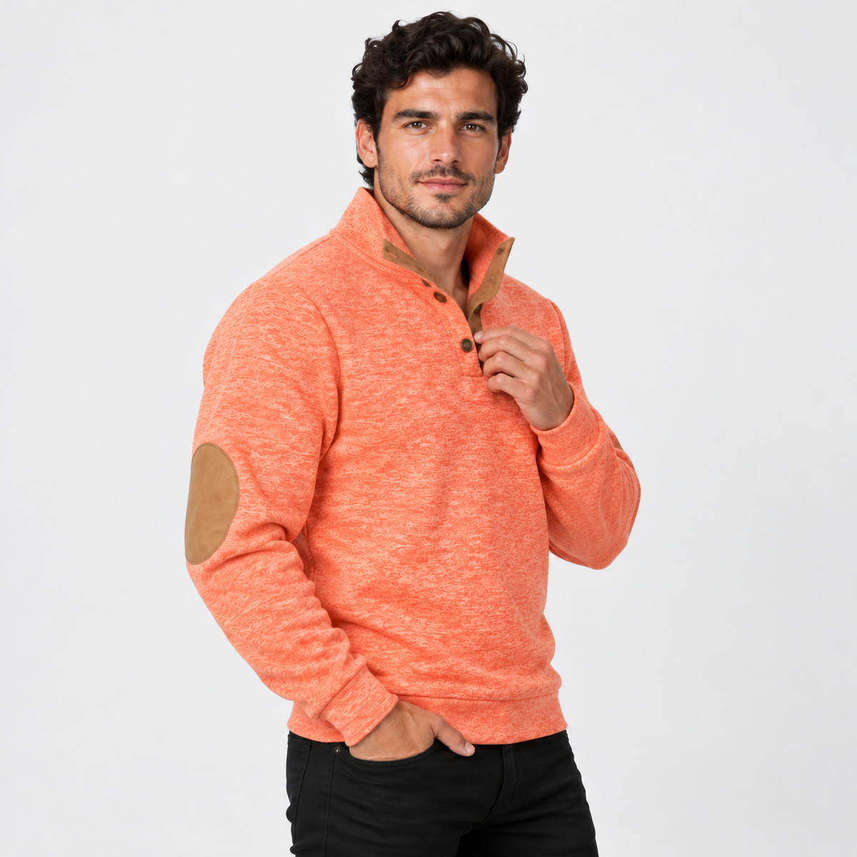 Montviro | Men's Collared Sweater Knit Pullover Button Detail Casual Top