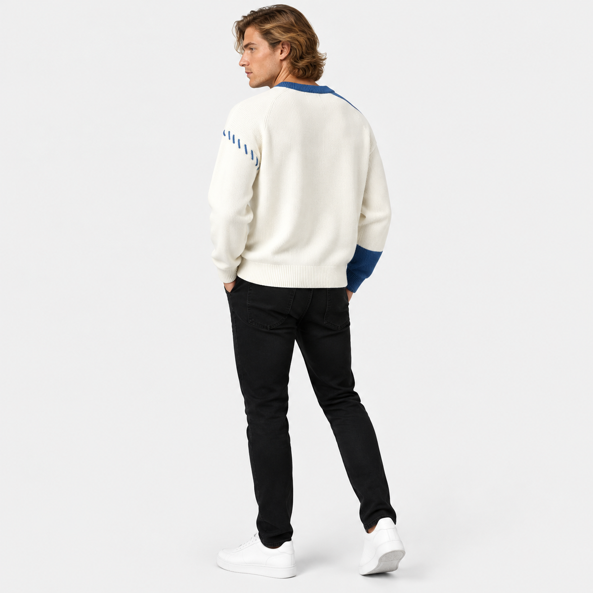 Montviro | Men's Color Block Sweater Knit Crew Neck Casual Winter Top