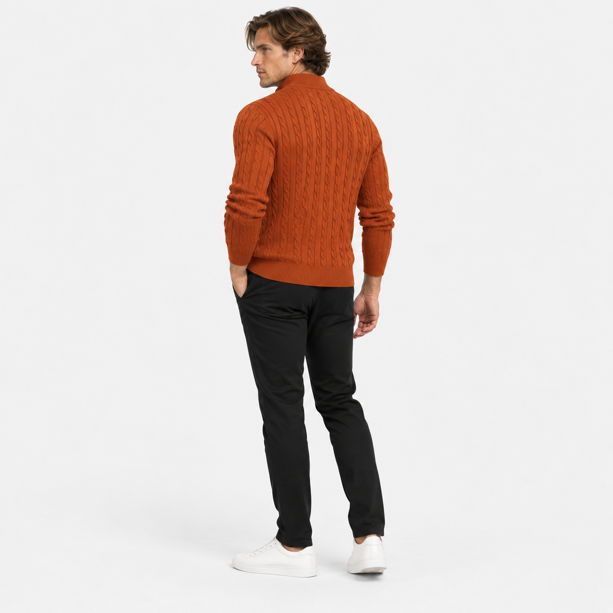 Montviro | Men’s Cable Knit Sweater Quarter Zip Stand Collar Pullover