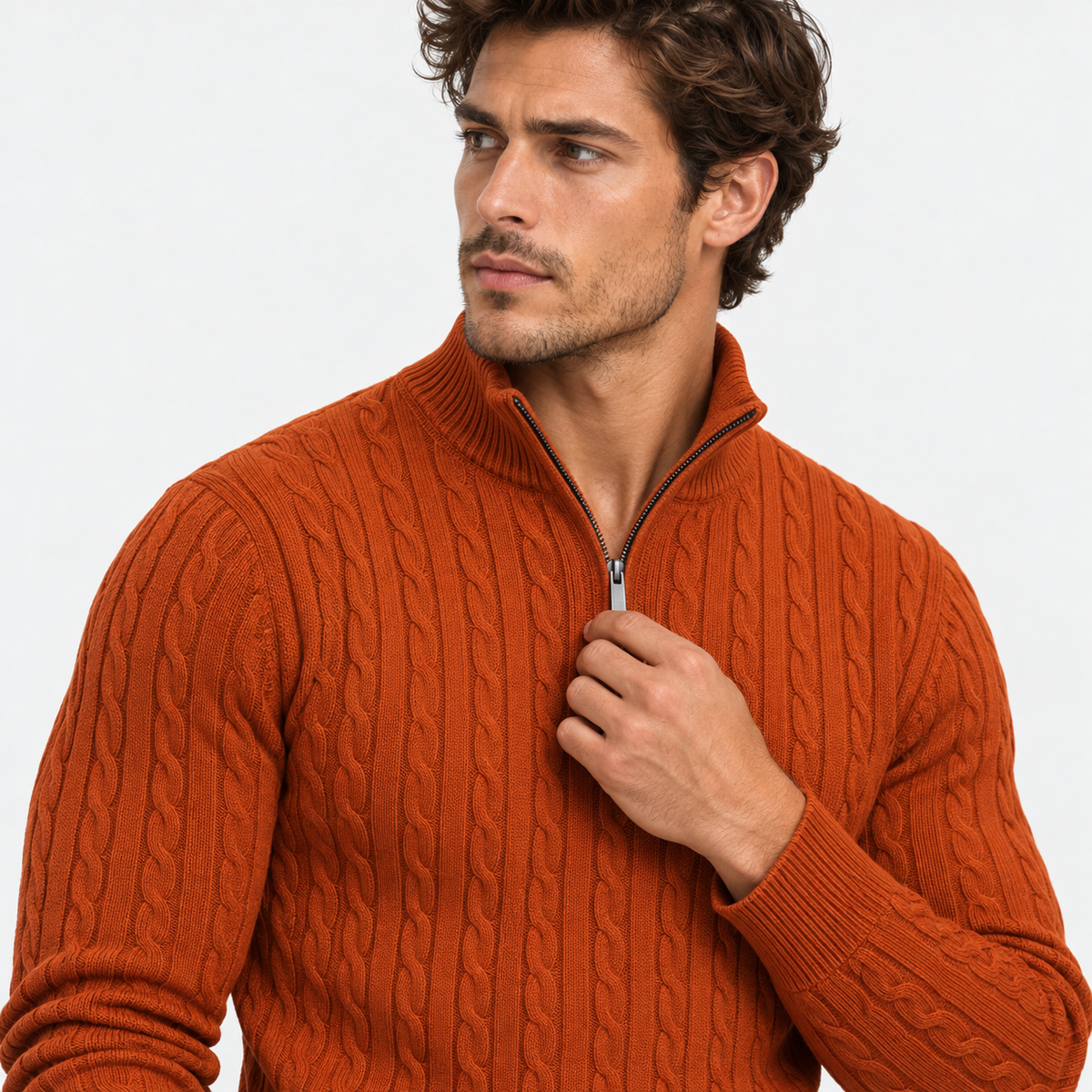 Montviro | Men’s Cable Knit Sweater Quarter Zip Stand Collar Pullover