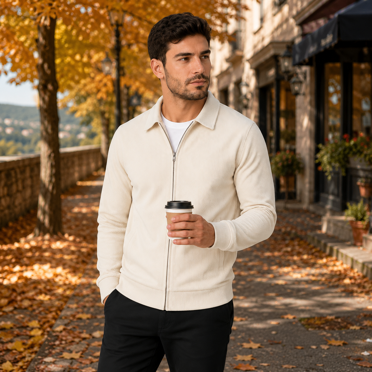 Montviro | Men's Casual Jacket - Corduroy Style Zip Front Lapel Collar
