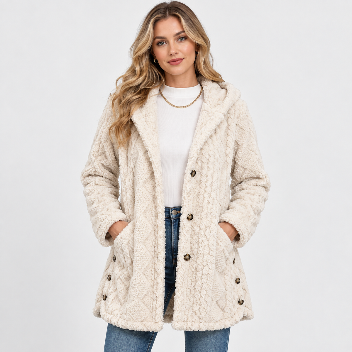 Montviro | Women's Argyle Hooded Cardigan Coat - Long Loose Fit
