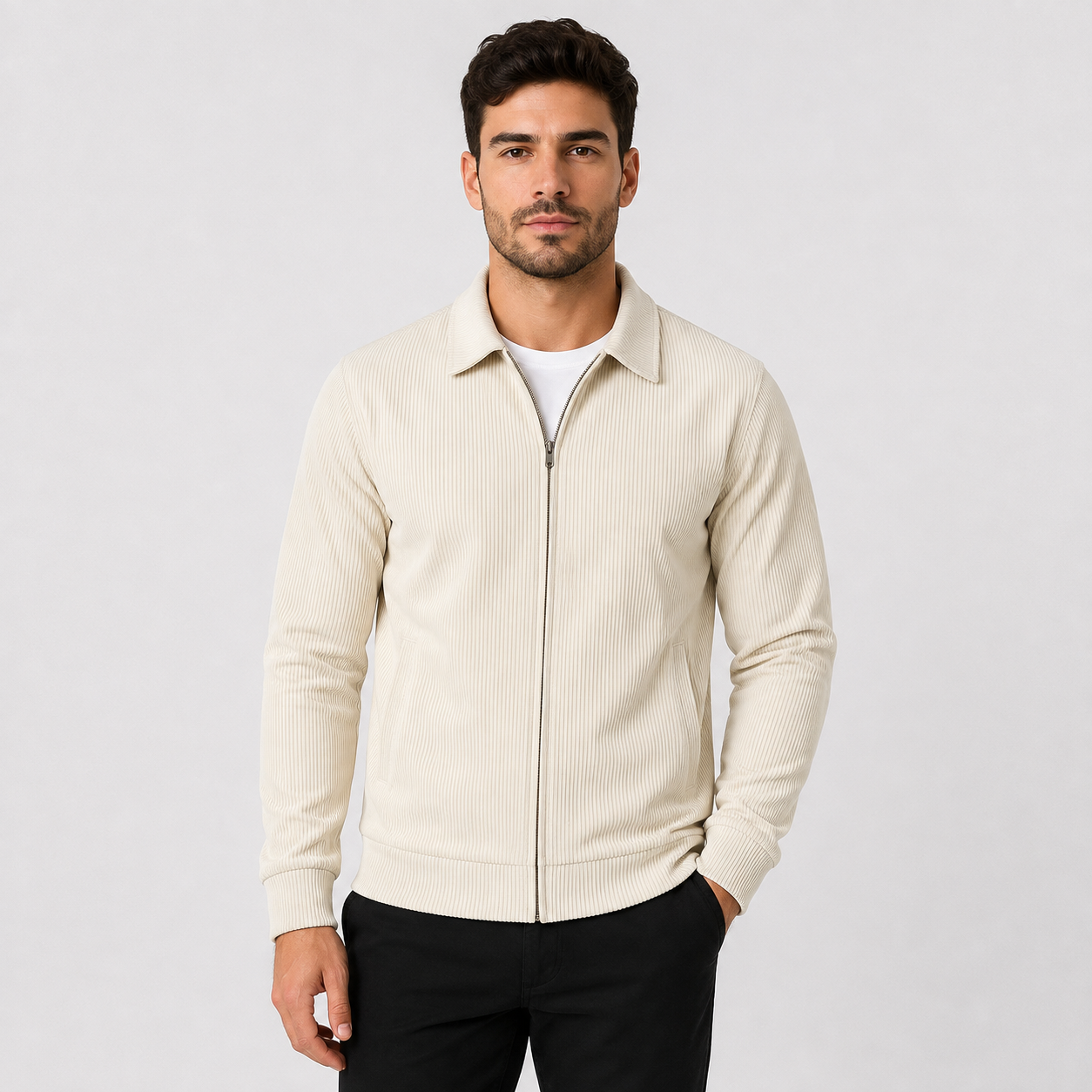 Montviro | Men's Casual Jacket - Corduroy Style Zip Front Lapel Collar