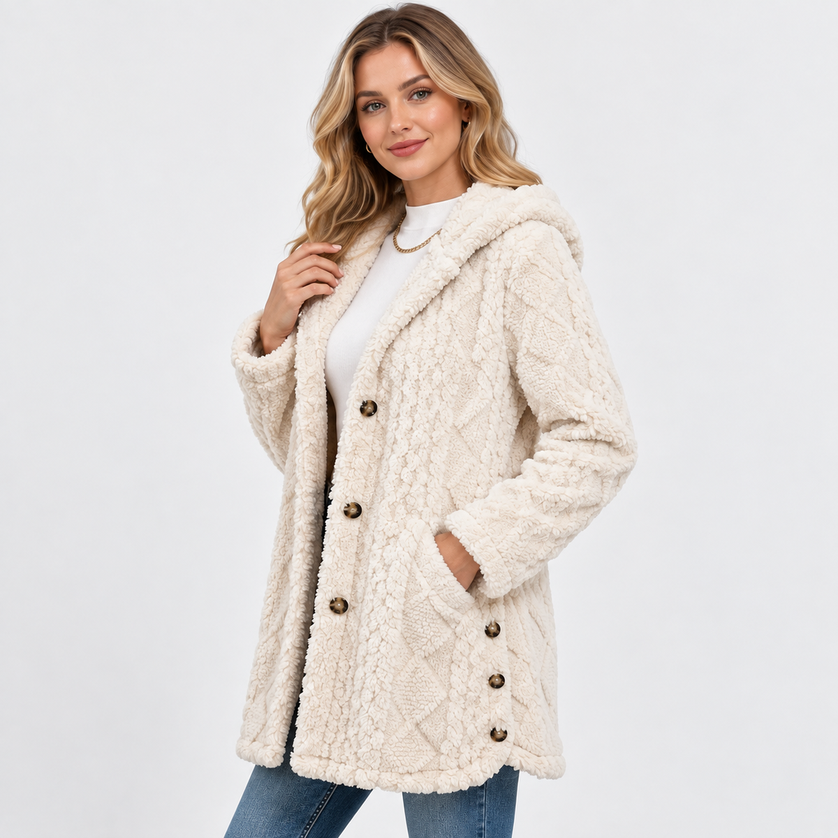 Montviro | Women's Argyle Hooded Cardigan Coat - Long Loose Fit