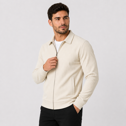 Montviro | Men's Casual Jacket - Corduroy Style Zip Front Lapel Collar