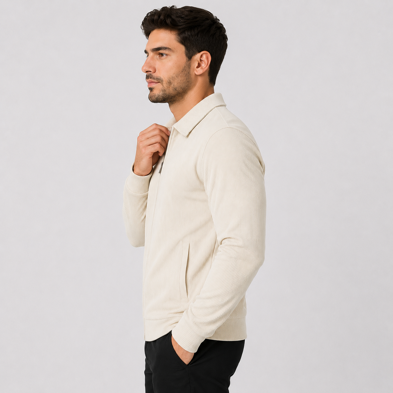 Montviro | Men's Casual Jacket - Corduroy Style Zip Front Lapel Collar