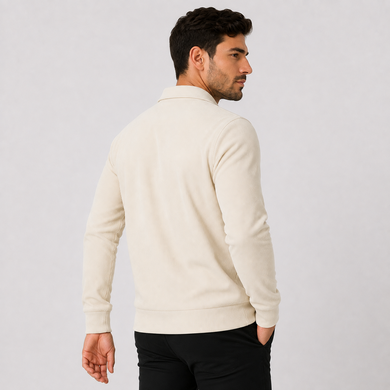 Montviro | Men's Casual Jacket - Corduroy Style Zip Front Lapel Collar