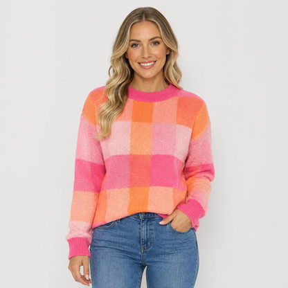 Montviro | Women's Pullover Sweater - Patchwork Crew Neck Knit