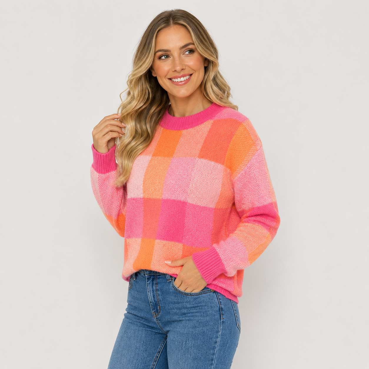 Montviro | Women's Pullover Sweater - Patchwork Crew Neck Knit