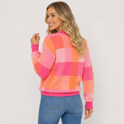 Montviro | Women's Pullover Sweater - Patchwork Crew Neck Knit