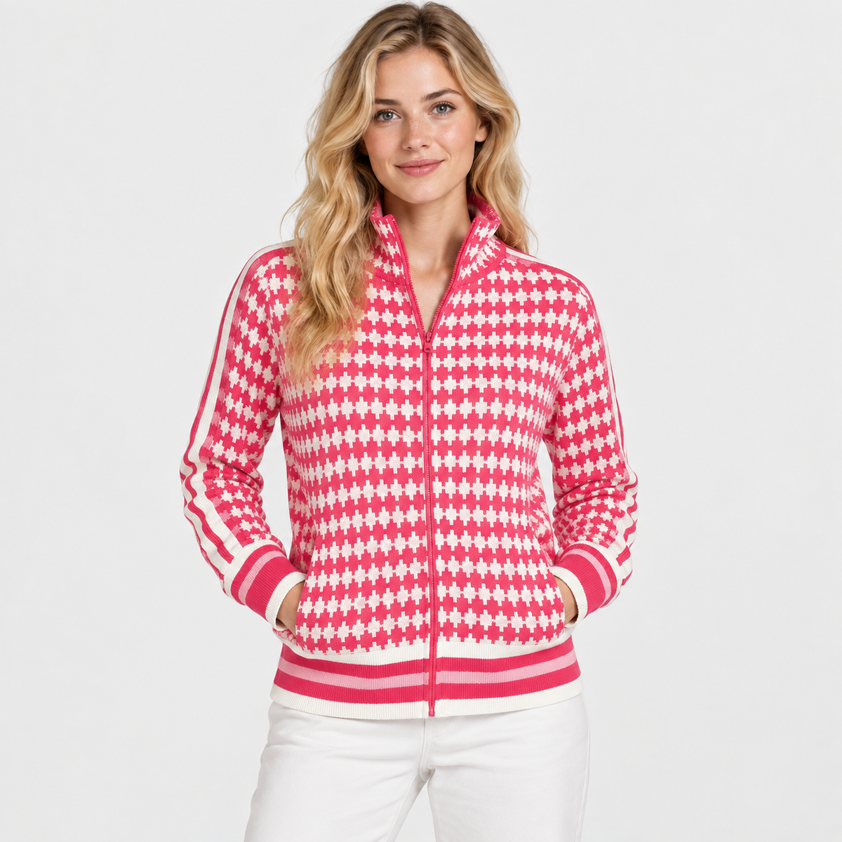 Montviro | Women's Plaid Cardigan Zip-Up High Neck Knit Sweater