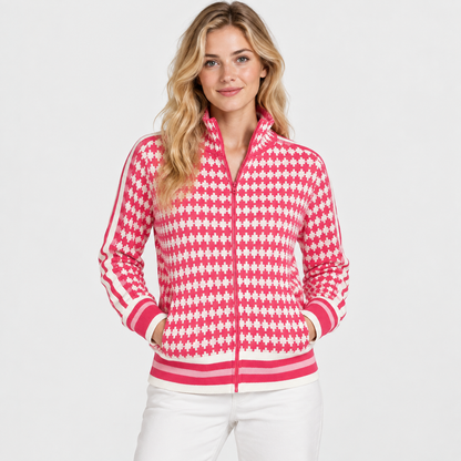 Montviro | Women's Plaid Cardigan Zip-Up High Neck Knit Sweater