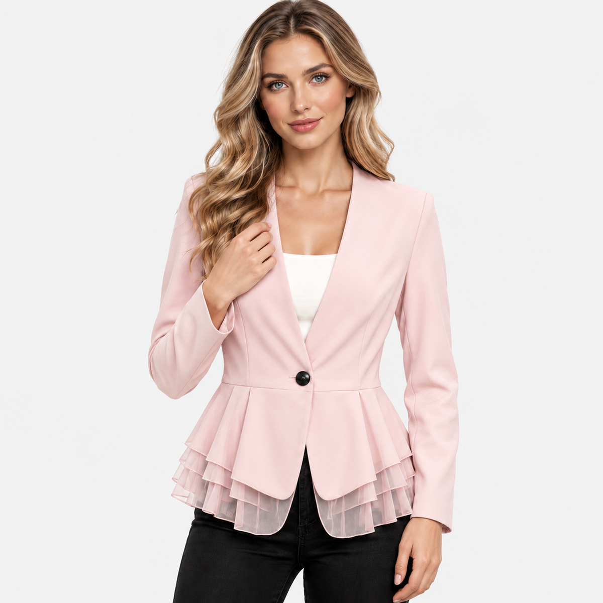 Montviro | Women’s Chiffon Blazer Jacket Long Sleeve Single Button Top