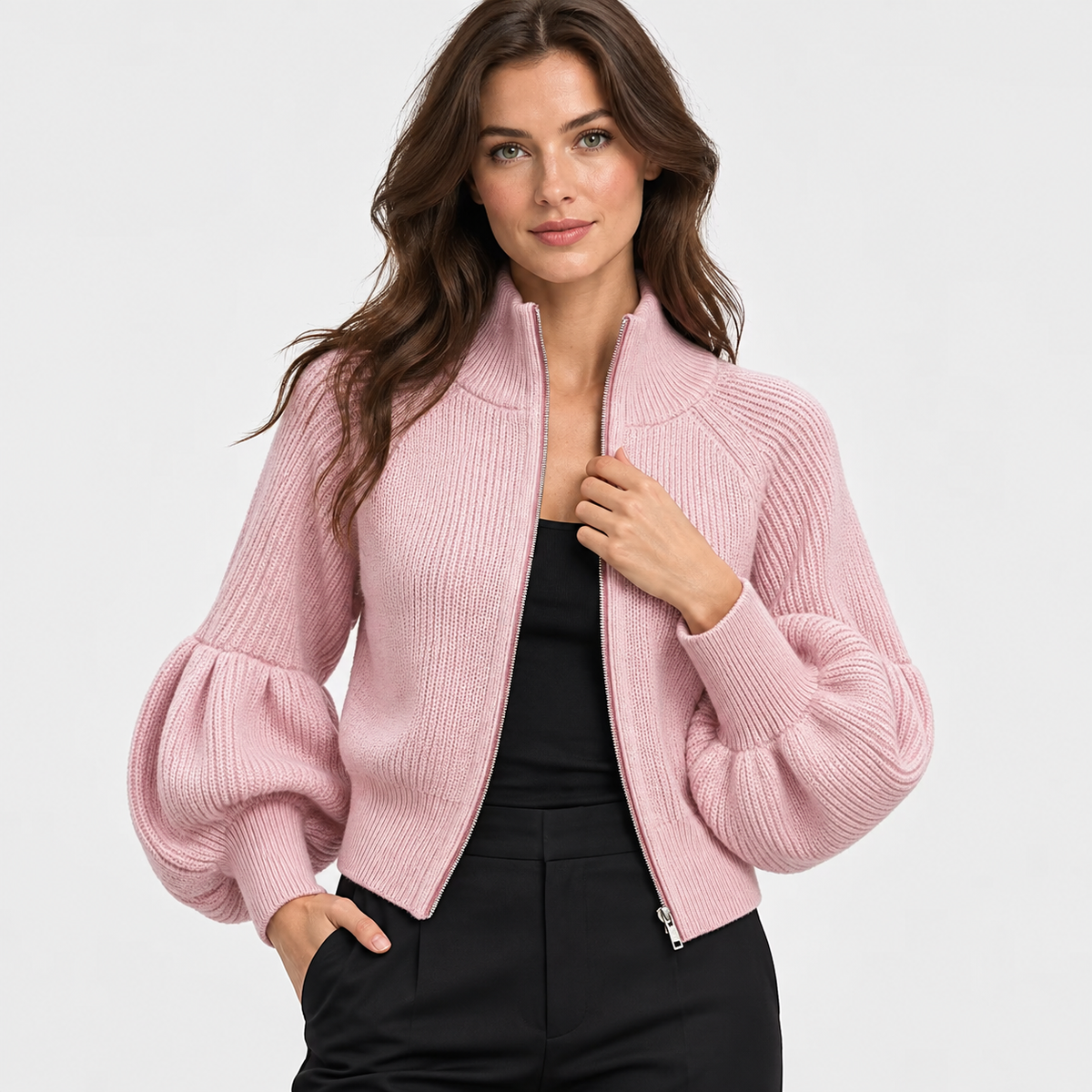 Montviro | Women’s Elegant Knit Sweater Jacket Zipper Outerwear