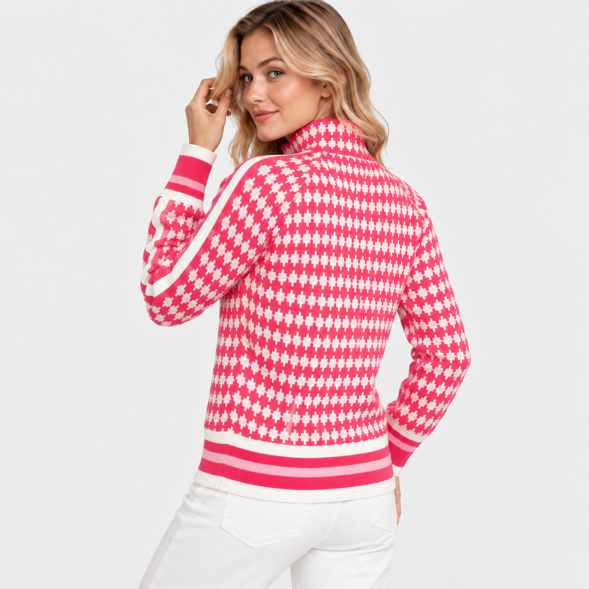 Montviro | Women's Plaid Cardigan Zip-Up High Neck Knit Sweater