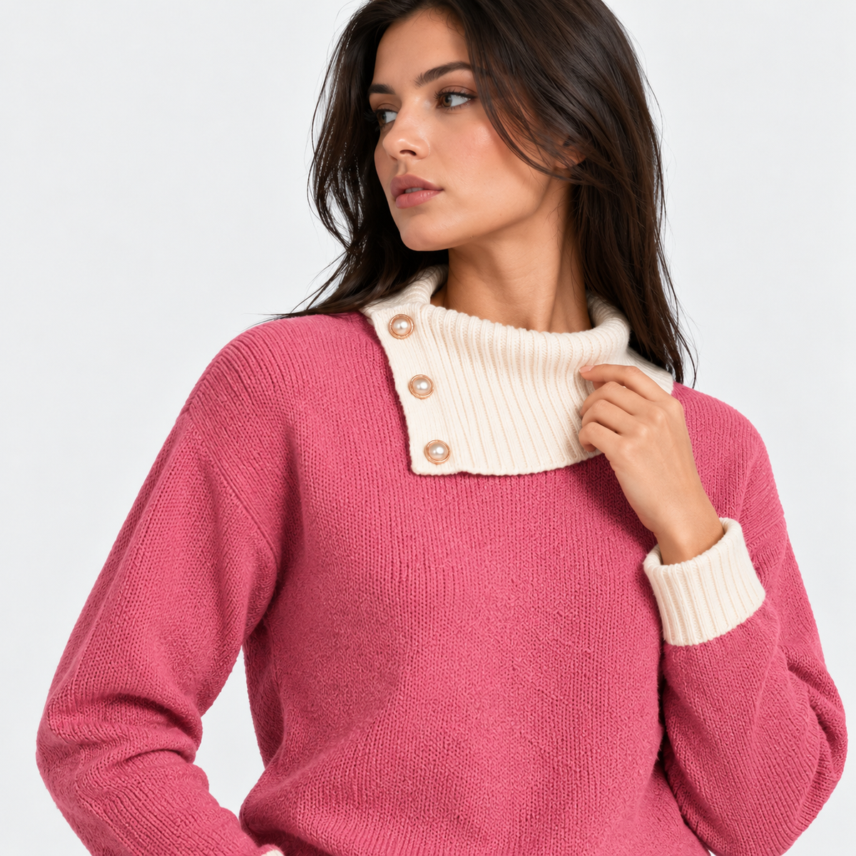 Montviro | Women's Asymmetric Neck Knit Sweater with Side Buttons