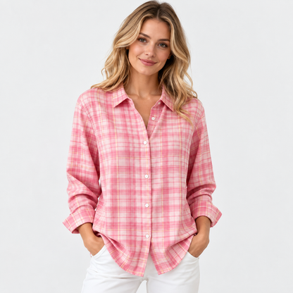 Montviro | Women’s Vintage Plaid Shirt Loose Fit Casual Fall Top