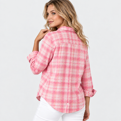 Montviro | Women’s Vintage Plaid Shirt Loose Fit Casual Fall Top