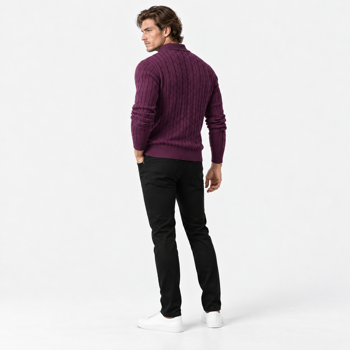 Montviro | Men’s Cable Knit Sweater Quarter Zip Stand Collar Pullover