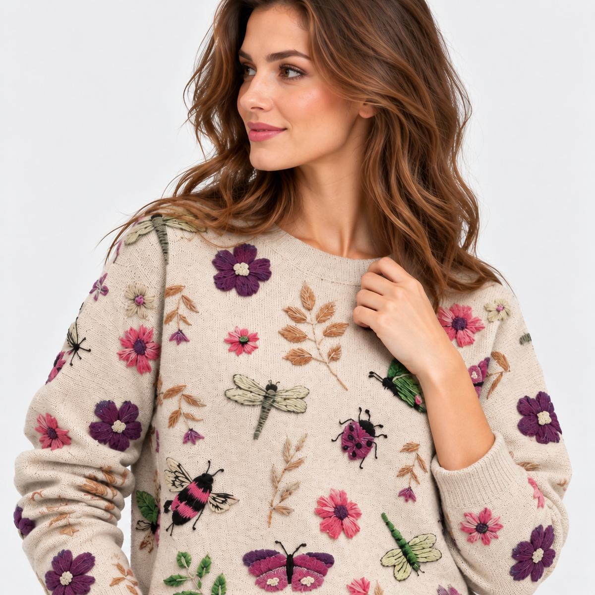 Montviro | Women's Floral Print Crew Neck Sweater with Long Sleeves