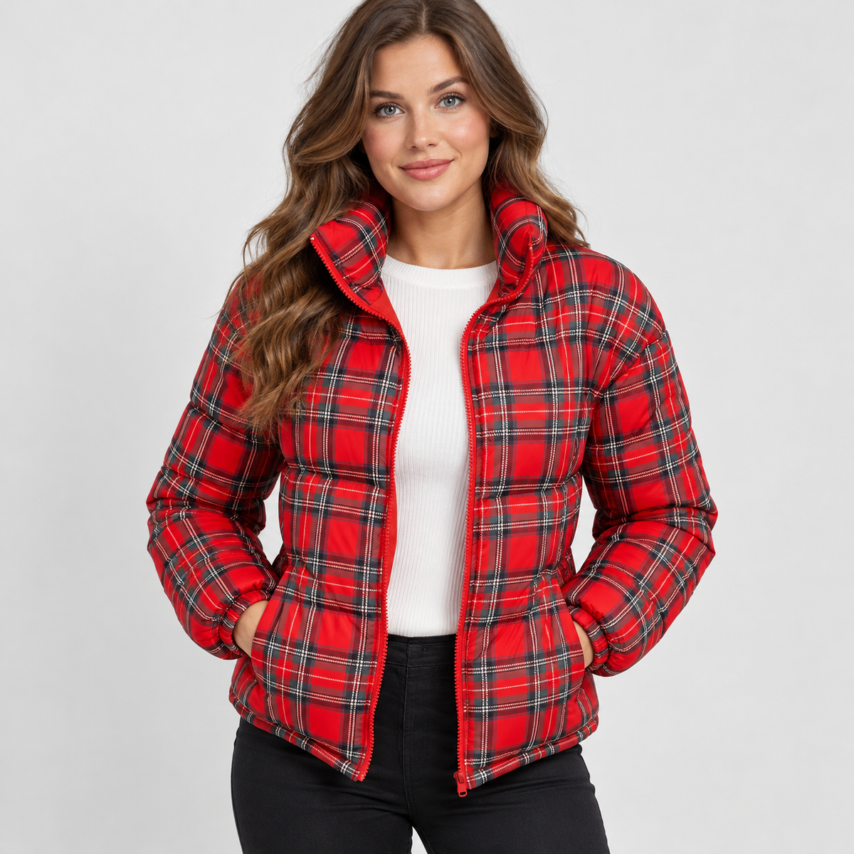 Montviro | Women’s Checkered Jacket Flared Hem Elegant Fall Winter Coat