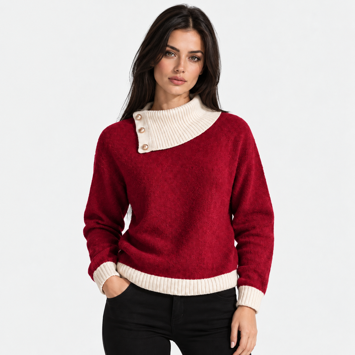 Montviro | Women's Asymmetric Neck Knit Sweater with Side Buttons