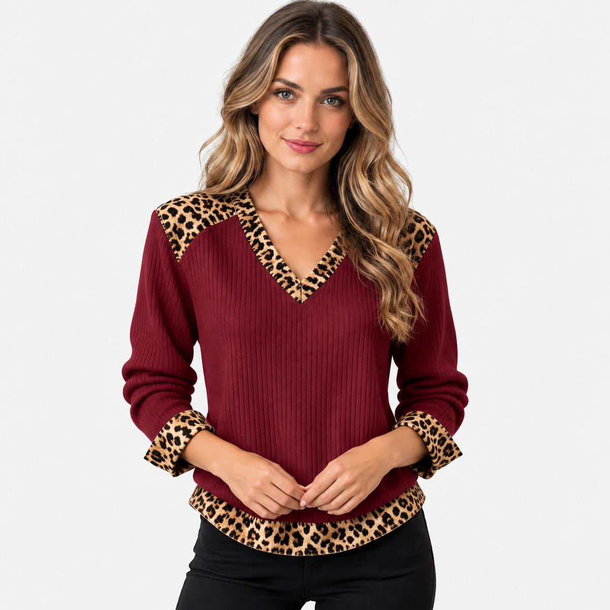 Montviro | Women’s Ribbed Texture Knit Top Relaxed Fit Spring Fall Wear